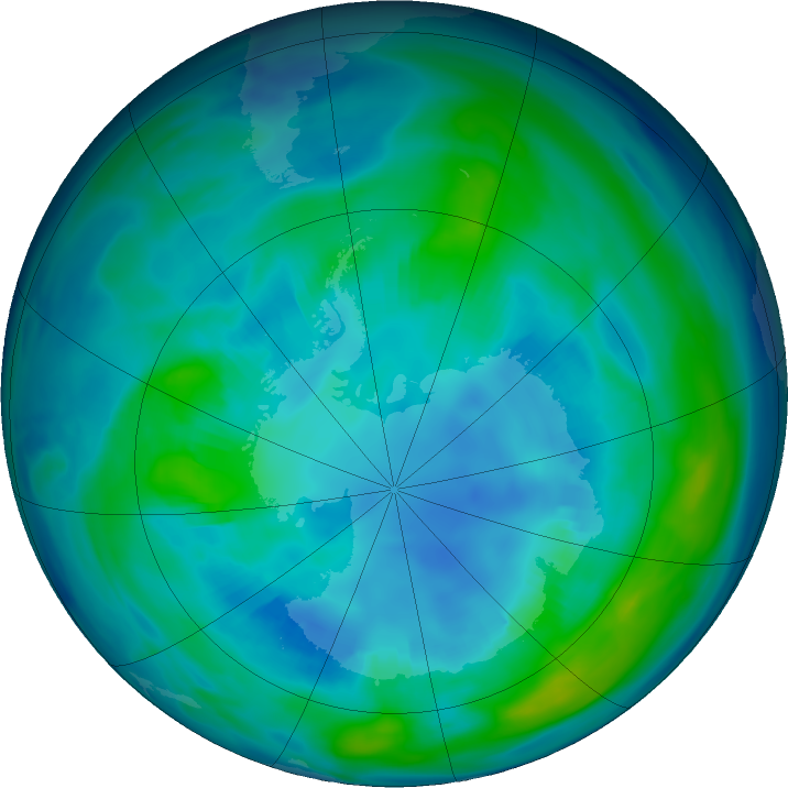 Antarctic ozone map for 23 April 2020
